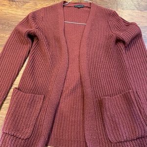 Burgundy cardigan with crisscross detail